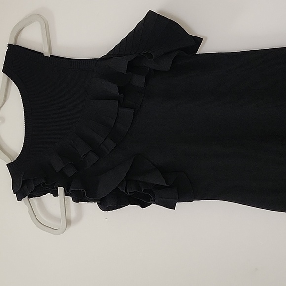 ALC Kellam Black Ribbed Cold Shoulder Ruffle Trim Stretch Knit Midi Dress Large - Picture 12 of 16